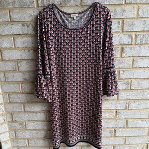 Max Studio 3/4 Bell Sleeve Floral Shift Dress Women's Size L.